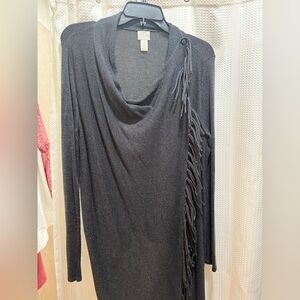 Chico’s Gray Cowl Neck Sweater with Fringe sz 0